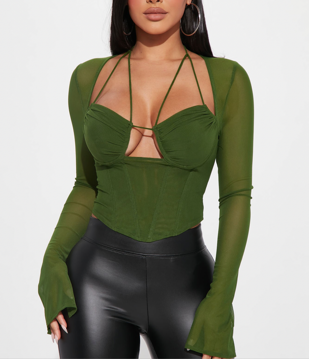 Mesh Corset Top -Green