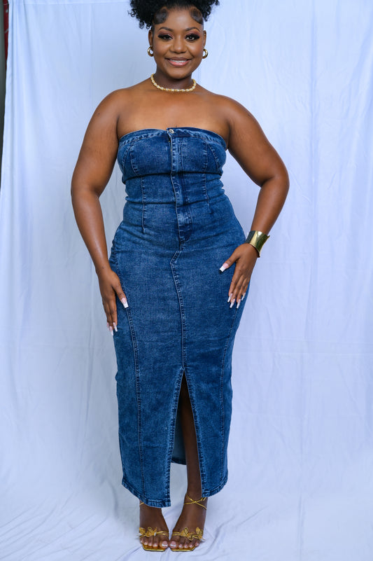 Figure I’m Right Strapless Jeans Dress - J100054
