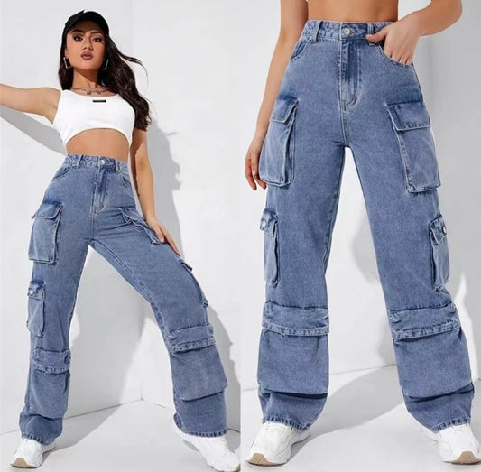 Straight Jeans Cargos w Pockets #3015