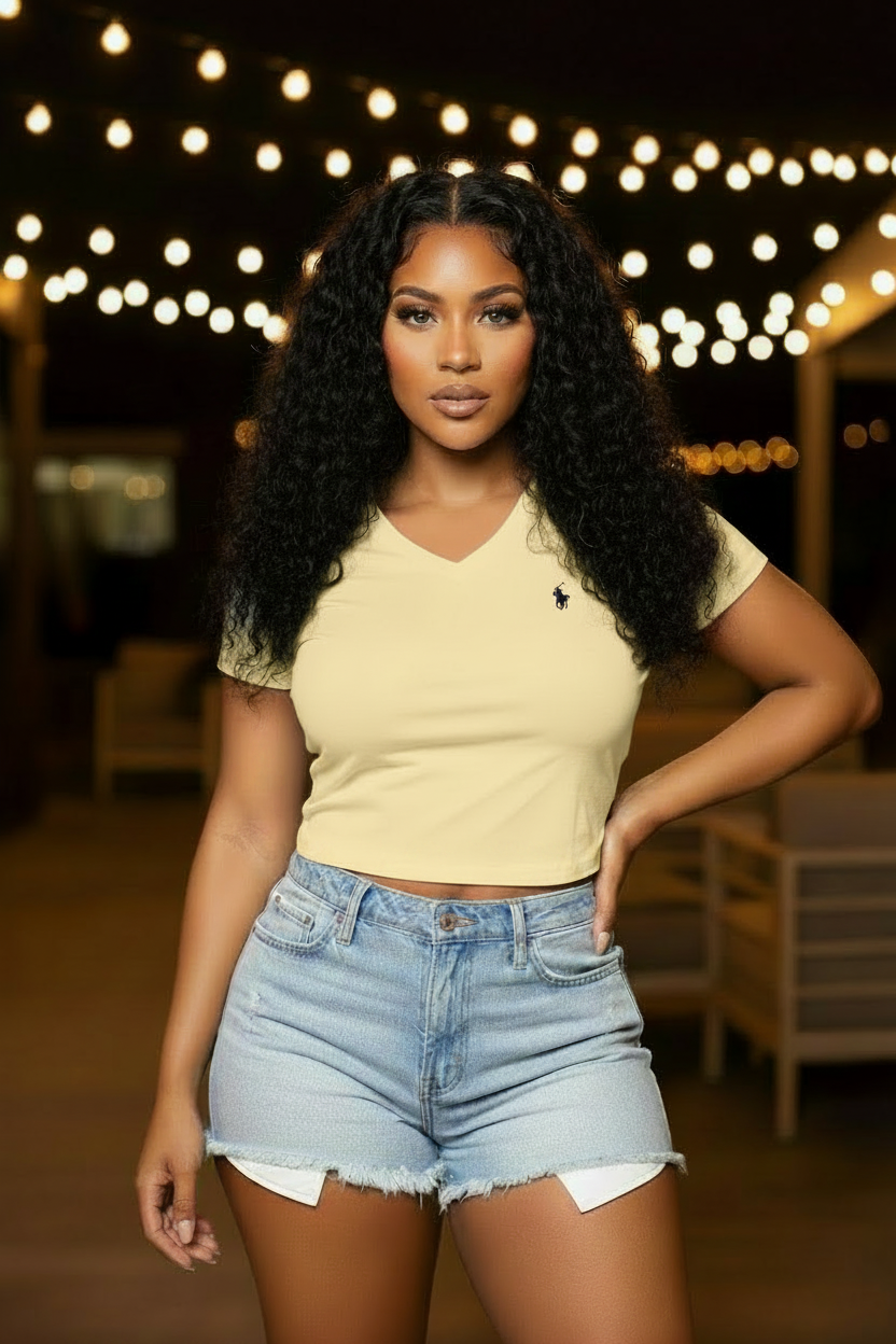 Looking Like a Snack V- neck Crop Top - T100014