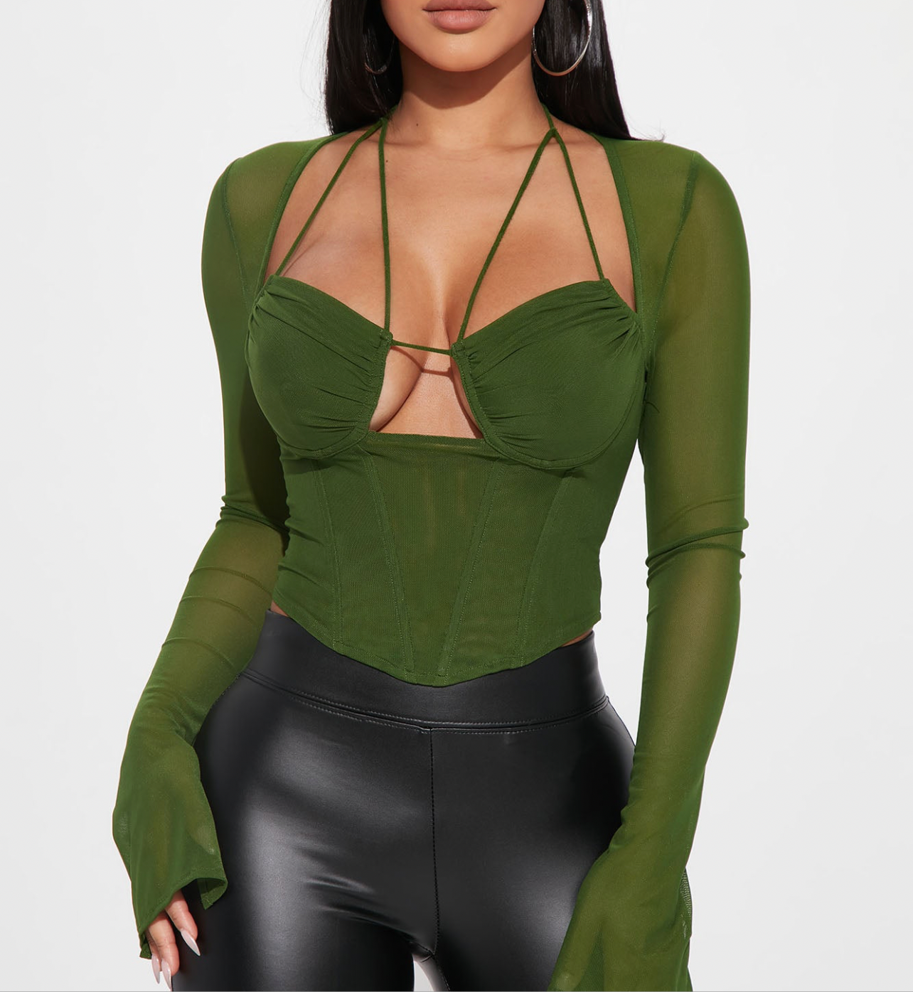 Mesh Corset Top -Green