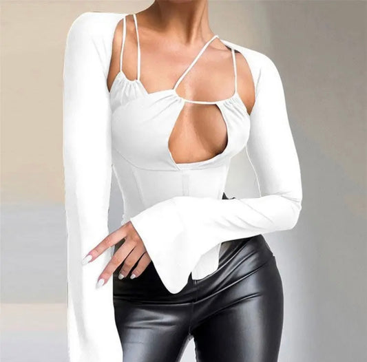 Hollow Out Mesh Sleeve Top