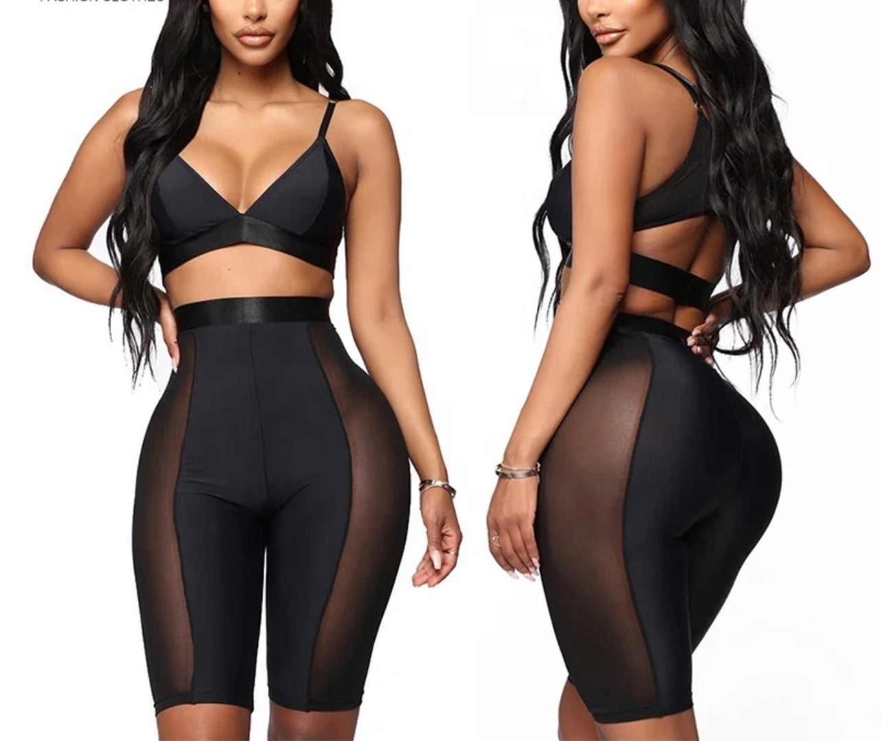 Side see through high waist biker shorts (tights only)