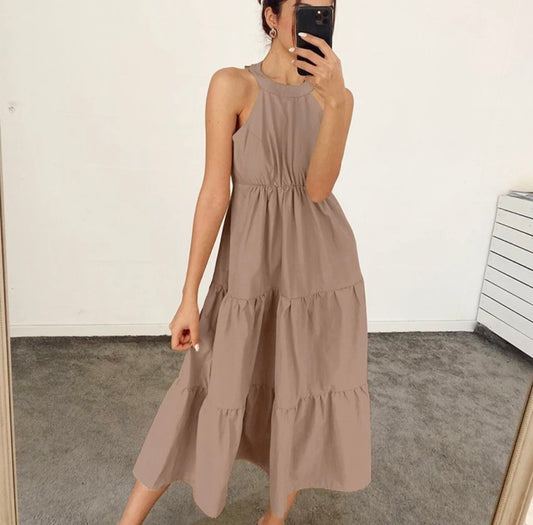 High Waist Midi Dress Khaki